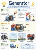 Vorschau - Arbeitsblätter - Lernposter + AB mit Fragen zum Thema "Generator" + Lösungsblatt + Mindmap + Infografik - Deckblatt