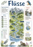Vorschau - Arbeitsblätter - Lernposter + Arbeitsblätter zum Thema "Fluss" + Lösung & MP3 + Mindmap + Infografik - Deckblatt