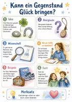 Vorschau - Arbeitsblätter - Lernposter + Arbeitsblätter zum Thema "Kann ein Gegenstand Glück bringen?" (Lückentext, Hörverstehen) + Lösung & MP3 + Mindmap + Infografik - Deckblatt