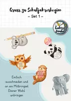 Vorschau - Bildkarten - Gruß zum Schuljahresbeginn - Set1 🐨🦉🐼 - Deckblatt