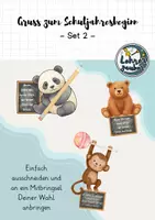 Vorschau - Bildkarten - Gruß zum Schuljahresbeginn - Set 2 🐻🐼🐒 - Deckblatt