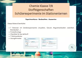Vorschau - Stationenlernen - Stoffeigenschaften Klasse 7/8 – 7 Schülerexperimente im Stationenlernen | Protokolle + Lösungen - Deckblatt