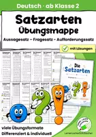Vorschau - Anderer Materialtyp - Satzarten üben – Differenzierte Übungsmappe | Aussagesatz, Fragesatz & Aufforderungssatz | Deutsch Klasse 2 - Deckblatt