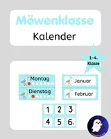 Vorschau - Poster - Kalender für die Grundschule – Wochentage, Monate & Datum | Möwenklasse - Deckblatt
