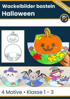 Vorschau - Mal- und Bastelvorlagen - Halloween Wackelbilder basteln – 4 Motive zum Ausschneiden & Ausmalen - Deckblatt