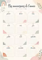 Vorschau - Mal- und Bastelvorlagen - Geburtstagskalender Französisch – 20 Designs „Calendrier des anniversaires“ | Schulstart & Dekoration - Seite 1