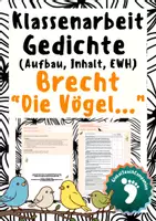 Vorschau - Klassenarbeiten - Klassenarbeit mit Erwartungshorizont - Gedichte, Bertolt Brecht, Klasse 5/6 - Deckblatt