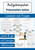 Vorschau - Arbeitsblätter - Präsentation halten Lesetext einfach verständlich mit Aufgaben, Lösungen und Wortspeicher - Deckblatt
