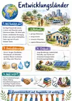 Vorschau - Arbeitsblätter - Lernposter + AB mit Fragen zum Thema "Entwicklungsländer" + Lösungsblatt + Mindmap + Infografiken - Deckblatt