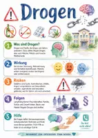 Vorschau - Arbeitsblätter - Lernposter + AB mit Fragen zum Thema "Drogen" + Lösungsblatt + Mindmap + Infografik - Deckblatt