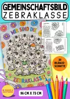 Vorschau - Mal- und Bastelvorlagen - 🦓 Gemeinschaftsposter Zebraklasse – Kooperatives Klassenprojekt für die Grundschule Klasse 1 2 3 4 - Deckblatt