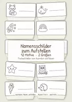 Vorschau - Mal- und Bastelvorlagen - Namensschilder zum Aufstellen / Tischaufsteller Schulstart / Klassenraum Deko | 12 Motive zum Ausmalen - Deckblatt