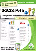 Vorschau - Arbeitsblätter - Kostenlos: Satzarten üben – Aussagesatz, Fragesatz & Aufforderungssatz | Deutsch Klasse 2 - Deckblatt