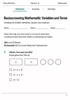 Vorschau - Arbeitsblätter - Variablen und Terme Basisscreening Klasse 5–6 - Deckblatt
