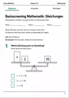 Vorschau - Arbeitsblätter - Gleichungen Basisscreening Klasse 5–6 - Deckblatt
