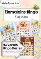 Vorschau - Spiele - Einmaleins-Bingo / Capybara-Edition – 43 verschiedene Bingokarten & Aufgabenkarten zum Ziehen - Deckblatt
