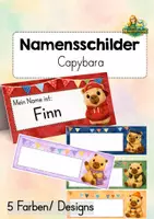 Vorschau - Mal- und Bastelvorlagen - Namensschilder - Capybara-Edition | 5 Designs | FREEBIE - Deckblatt
