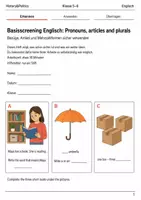 Vorschau - Arbeitsblätter - Pronouns, articles and plurals Basisscreening Klasse 5–6 - Deckblatt