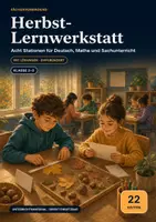 Vorschau - Stationenlernen - Herbst-Lernwerkstatt Klasse 2/3 – acht Stationen für Deutsch, Mathe und Sachunterricht mit Laufzettel - Deckblatt