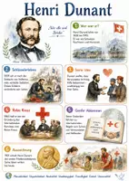 Vorschau - Arbeitsblätter - Lernposter + Arbeitsblätter zum Thema "Henri Dunant" + Lösung & MP3 + Mindmap + Infografik - Deckblatt