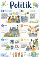 Vorschau - Arbeitsblätter - Lernposter + Arbeitsblätter zum Thema "Politik" + Lösung & MP3 + Mindmap + Infografik - Deckblatt