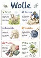 Vorschau - Arbeitsblätter - Lernposter + AB mit Fragen zum Thema "Wolle" + Lösungsblatt + Mindmap + Infografik - Deckblatt