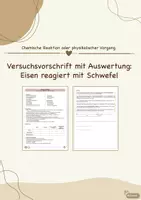 Vorschau - Arbeitsblätter - Versuchsvorschrift Eisen reagiert mit Schwefel - chemische Reaktionen - Deckblatt