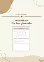 Vorschau - Arbeitsblätter - Arbeitsblatt zu den Energiewandlern - Deckblatt