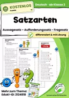 Vorschau - Arbeitsblätter - Kostenlos: Satzarten üben – Aussagesatz, Fragesatz & Aufforderungssatz | Deutsch Klasse 2 - Seite 1