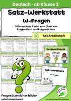 Vorschau - Anderer Materialtyp - Satz-Werkstatt: W-Fragen üben & Fragesätze bilden | Differenzierte Kartei | Deutsch Klasse 2 - Seite 1