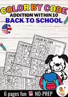 Voorbeeld - Color by Code number - Addition within 10 (Back to school) | Wiskunde Engels - Voorblad