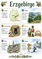 Vorschau - Arbeitsblätter - Lernposter + Arbeitsblätter zum Thema "Erzgebirge" + Lösung & MP3 + Mindmap + Infografik - Deckblatt