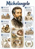 Vorschau - Arbeitsblätter - Lernplakat + Arbeitsblätter zum Thema "Michelangelo" + Lösung & MP3 + Mindmap + Infografik - Deckblatt