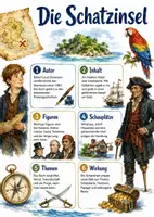 Vorschau - Arbeitsblätter - Lernposter + AB mit Fragen zum Thema "Die Schatzinsel" + Lösungsblatt + Mindmap + Infografik - Deckblatt