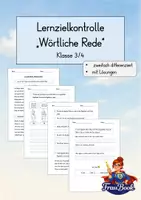Vorschau - Fördermaterial/Inklusion - Lernzielkontrolle Wörtliche Rede – Klasse 3/4 | differenziert | mit Lösungen - Deckblatt