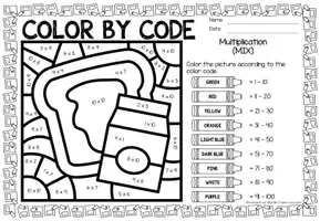 Voorbeeld - Color by Code number - Multiplication (Back to school) | Wiskunde Engels - Pagina 3
