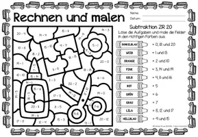 Voorbeeld - Rechen-Mal-Blätter - Subtraktion Zahlenraum 20 (Back to school) Wiskunde Duits - Pagina 3