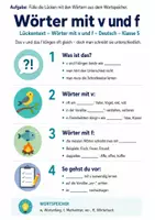 Vorschau - Poster - Wörter mit v und f | Spickzettel Deutsch Klasse 5 - Seite 1