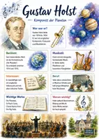 Vorschau - Arbeitsblätter - Lernposter + AB mit Fragen zum Thema "Gustav Holst" + Lösungsblatt + Mindmap + Infografik - Deckblatt