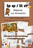 Vorschau - Arbeitsblätter - Buchstaben Sp sp und St st: Material zum Wimmelbild - Deckblatt