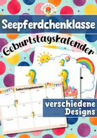Vorschau - Mal- und Bastelvorlagen - Seepferdchenklasse - Geburtstagskalender (Klassentier) - Deckblatt