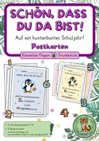 Vorschau - Anderer Materialtyp - Willkommenskarten Klassen 1–6 – Auf ein kunterbuntes Schuljahr! | Klassentier Pinguin | Grundschule - Deckblatt