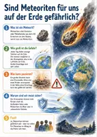 Vorschau - Arbeitsblätter - Lernposter + Arbeitsblätter zum Thema "Sind Meteoriten für uns auf der Erde gefährlich?" + Lösung & MP3 + Mindmap + Infografik - Deckblatt