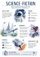 Vorschau - Arbeitsblätter - Lernposter + Arbeitsblätter zum Thema "Science-Fiction" + Lösung & MP3 + Mindmap + Infografik - Deckblatt