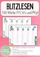 Vorschau - Stationenlernen - Blitzlesen 100 Wörter mit F/f, V/v und Pf/pf - Deckblatt