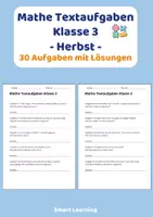 Vorschau - Stundenentwürfe - Mathe Textaufgaben Klasse 3 – Herbst (30 Aufgaben mit Lösungen) - Deckblatt