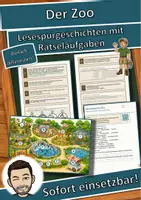 Vorschau - Mal- und Bastelvorlagen - Der Zoo – Ein Tag bei den Tieren – Lesespurgeschichte mit Rätselaufgaben (Klasse 5) - Deckblatt