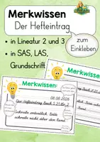 Vorschau - Merkblätter - Hefteintrag Grundschule – Merkwissen zum Einkleben | Lineatur 2 & 3 | SAS, LA & Grundschrift - Deckblatt