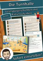 Vorschau - Arbeitsblätter - Die Turnhalle – Ein Tag beim Geräteturnen – Lesespurgeschichte mit Rätselaufgaben (Klasse 5) - Deckblatt