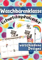 Vorschau - Mal- und Bastelvorlagen - Waschbärenklasse - Geburtstagskalender (Klassentier) - Deckblatt